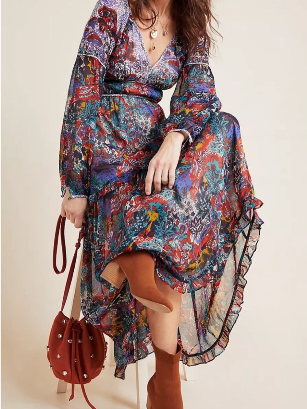 Maeve Multicolor Hi-low Floral Maxi Dress size 8